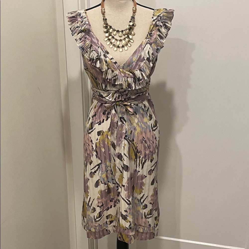 BCBGMaxAzria Multicolor Ruffle Midi Dress